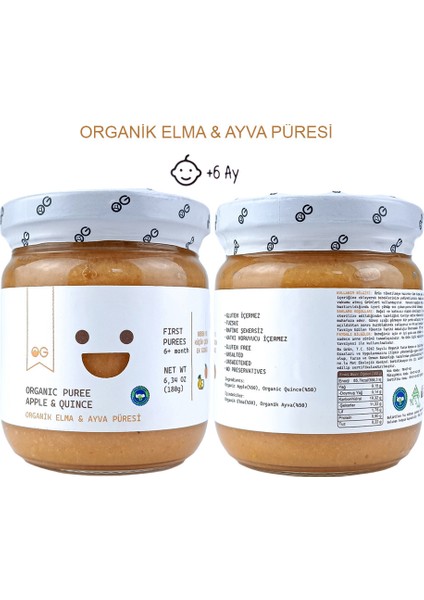 2'li Organik Elma & Ayva Püresi 180 gr +6 Ay