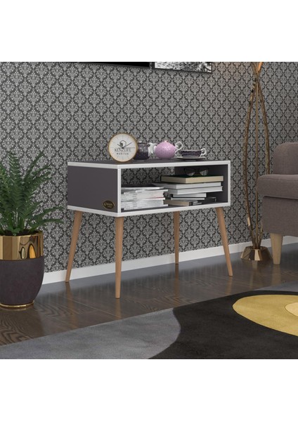 Kenzlife Komodin Dumrul Gri 57*70*39 Ahşap Ayaklı Komidin Kitaplık