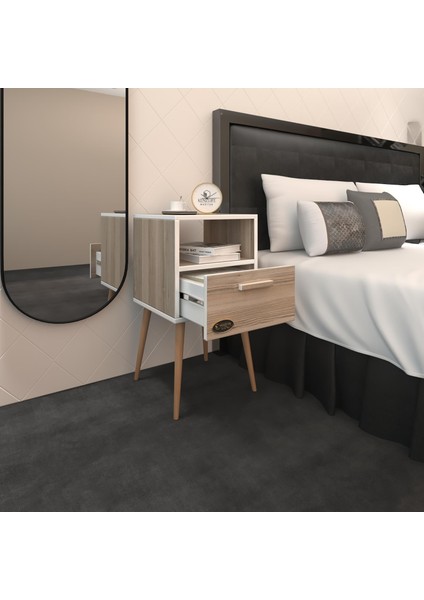 Kenzlife Komodin Budurgan Crd 74*39*39 Ahşap Ayaklı Raflı Çekmeceli Komidin Kitaplık