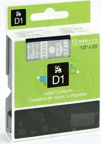 HPZR Dymo 45020 Şeffaf Üzerine Beyaz Muadil Etiket