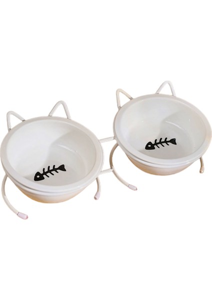 Servikal Omurgayı Korumak Için Çift Kaseli Seramik Kedi Maması Kasesi (Yurt Dışından)