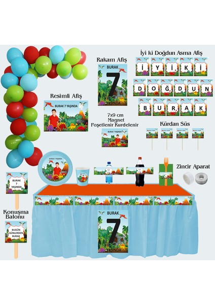 Dinazor Temalı Kişiye Özel Doğum Günü Seti 10 KIŞILIK-131 Parça Dev Set