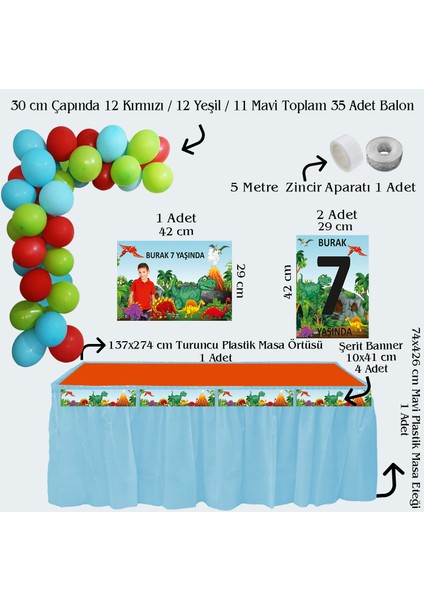 Dinazor Temalı Kişiye Özel Doğum Günü Seti 10 KIŞILIK-131 Parça Dev Set