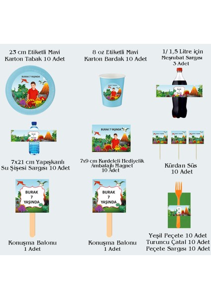 Dinazor Temalı Kişiye Özel Doğum Günü Seti 10 KIŞILIK-131 Parça Dev Set
