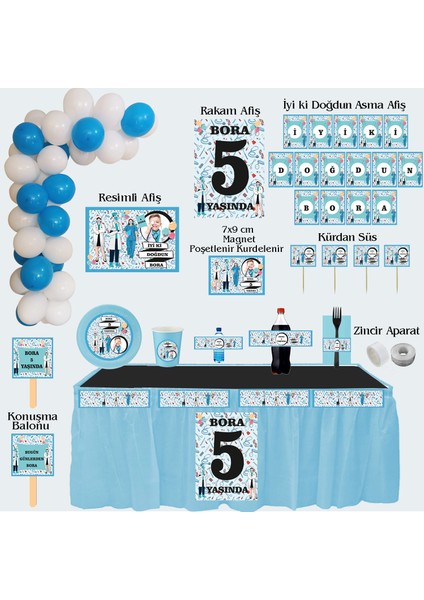 Doktor Temalı Kişiye Özel Doğum Günü Seti 10 KIŞILIK-131 Parça Dev Set