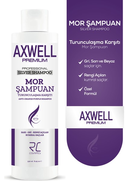 RC Cosmetic Axwell Premium Professionel Silver Shampoo (Turunculaşma Karşıtı Mor Şampuan) 330ml