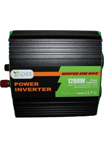 Apex 1200 W Watt 12 V Volt Modifiye Snüs Inverter Invertör 220 Dönüştürücü Çevirici