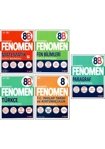 Fenomen Yayıncılık Fenomen 8. Sınıf Lgs Matematik(B)+Fen(B)+Türkçe(B)+Paragraf(B)+Inkılap Tar.soru Bankası 5 Kitap