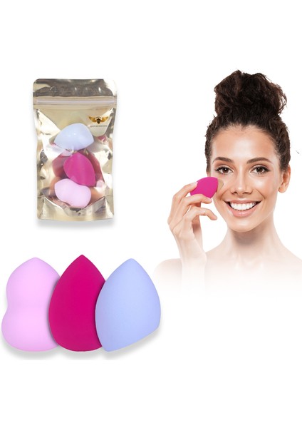 3’ü 1 Arada Özel Paketli Makyaj Süngeri – Toz, Sıvı ve Kuru Kullanım – 3 Tip Fondöten Süngeri