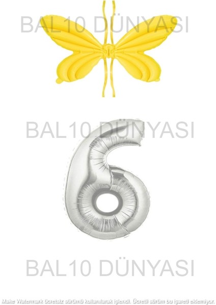 Sarı Renk Melek Kanadı Folyo Balon ve Rakam Folyo Balon Seti Yaş 6