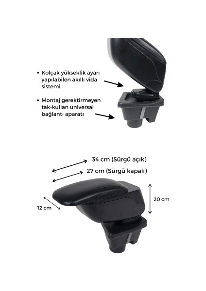 Alim Oto Aksesuar Renault Clio Iv Sürgülü Kapaklı Suni Deri Kol Dayama Kolçak 2012-2018 Arası Modellerle Uyumlu