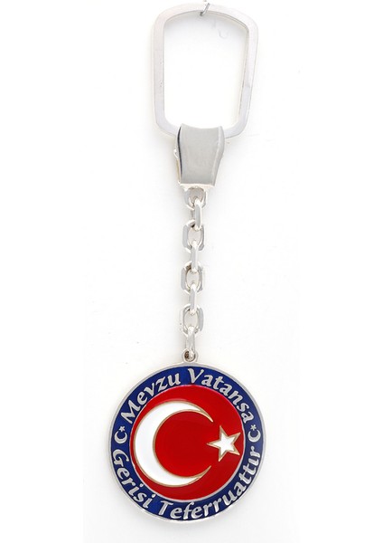 Mavi Çerçeveli Türk Bayrağı Gümüş Anahtarlık