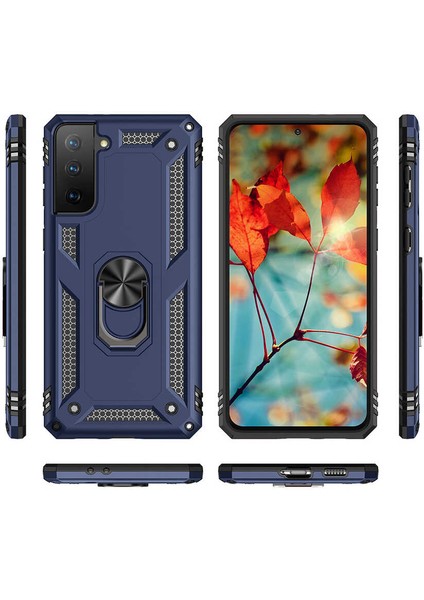 Samsung Galaxy S21 Plus Uyumlu Kamera Korumalı Sürgülü Yüzüklü Armor Military Tank Kapak