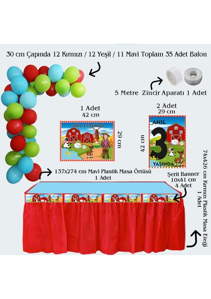 Çiftlik Temalı Kişiye Özel Doğum Günü Seti 10 KIŞILIK-131 Parça Dev Set