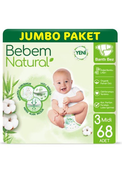 Bebek Bezi 3 Beden Midi Jumbo Paket 68 Adet