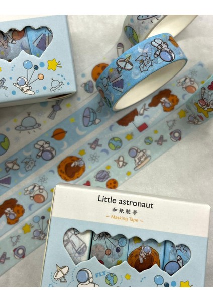 Kağıt Gemi Dükkan Little Astronaut Açık Mavi 4'lü Washi Bant Set / Washi Tape / Bullet Journal / Scrapbook