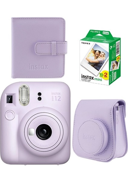 Instax Mini 12 Mor Fotoğraf Makinesi ve Albümlü Çantalı Hediye Seti 88