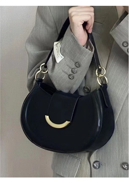 Yeni Eyer Çantası High-End Orta Yaşlı Çanta Retro Sıcak Kız Koltuk Altı Gülen Yüz Tek Omuz Messenger Çanta (Yurt Dışından)
