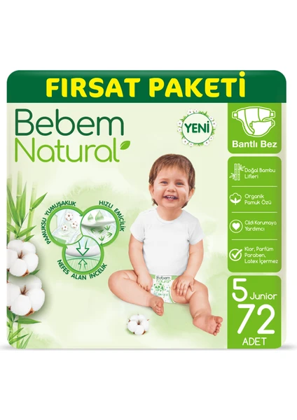 Bebem Natural Bebek Bezi 5 Beden Junior Fırsat Paketi 72 Adet