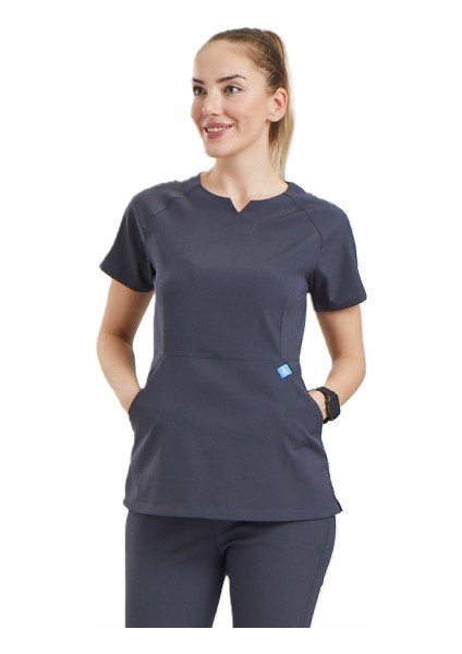 Freesıa- Kadın Likralı Koyu Gri Üniforma Üst