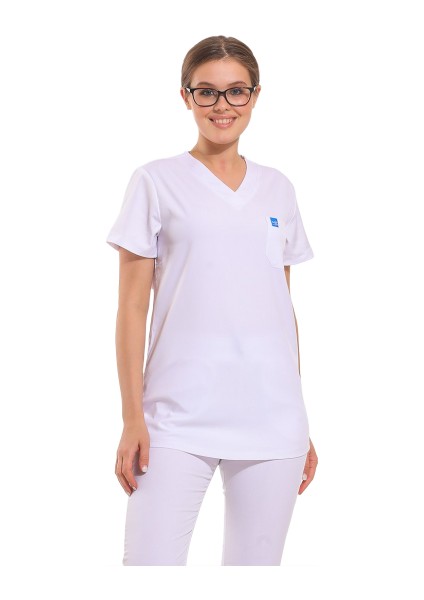 Jogger- Kadın Likralı Beyaz Üniforma Üst