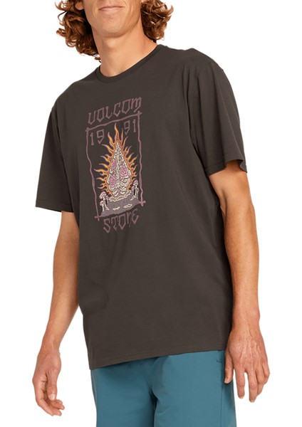 Siyah Erkek T-Shirt A5012300_VOLCOM Fty Caged Stone Rib