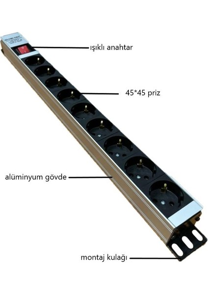 9'lu Kablosuz Grup Priz Anahtarlı Aluminyum Gövde 4000W