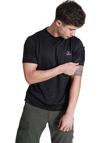Kısa Kol Yakasız Taktik T-Shirt Siyah