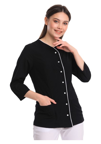 Poppy - Kadın Likralı Siyah Üniforma Üst