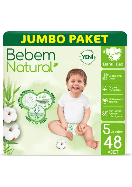 Bebem Natural Bebek Bezi 5 Beden Junior Jumbo Paket 48 Adet