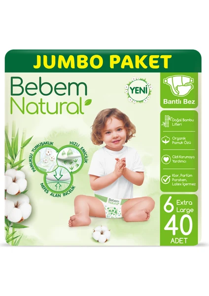 Bebem Natural Bebek Bezi 6 Beden Ekstra Large Jumbo Paket 40 Adet