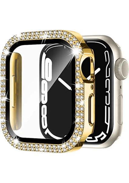 Apple Watch Seri 3-2 38MM Uyumlu Ekran ve Taşlı Kasa Koruyucu Gold fiyatları