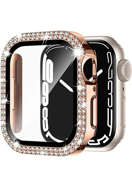 Apple Watch Seri 9-8-7 41MM Uyumlu Ekran ve Taşlı Kasa Koruyucu Rosegold fiyatları
