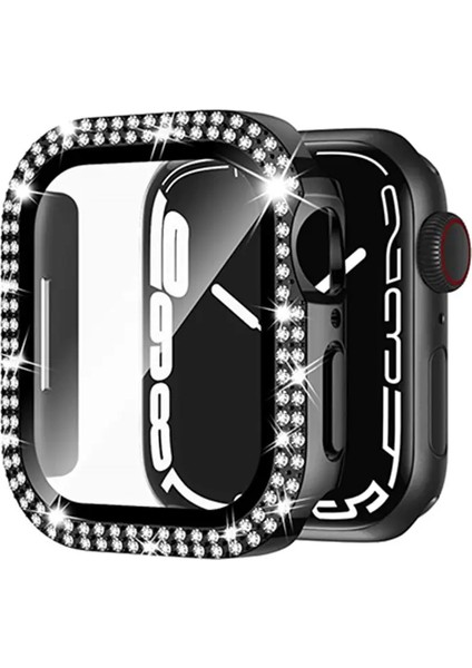 Apple Watch Seri 9-8-7 41MM Uyumlu Ekran ve Taşlı Kasa Koruyucu Siyah fiyatları