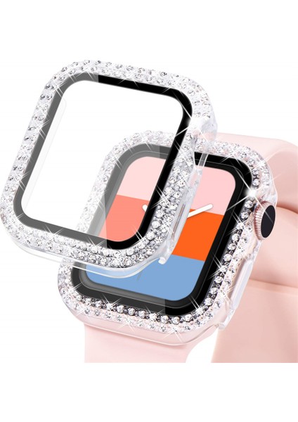 Apple Watch Seri 9-8-7 41MM Uyumlu Ekran ve Taşlı Kasa Koruyucu Şeffaf modelleri