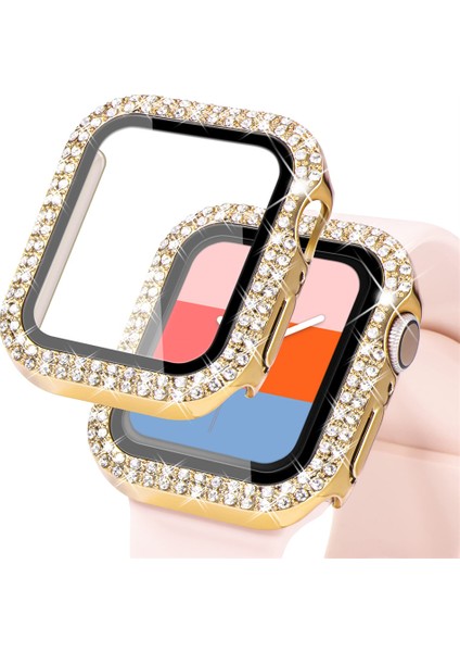 Apple Watch Seri Se-6-5-4 44MM Uyumlu Ekran ve Taşlı Kasa Koruyucu Gold modelleri
