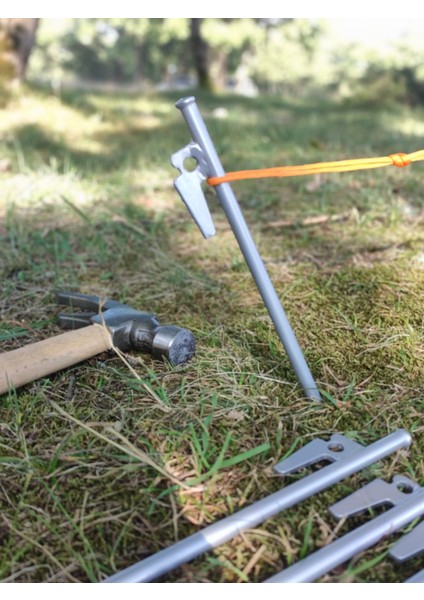 4 Adet 40 cm Gri Demir Çadır Çivisi, Çadır Kazığı, Kaymaz Kancalı Kazık