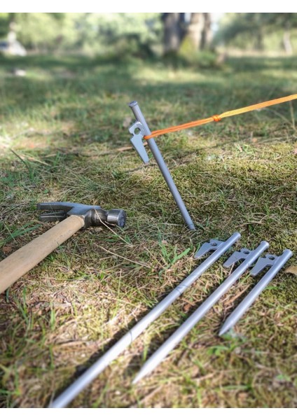 4 Adet 40 cm Gri Demir Çadır Çivisi, Çadır Kazığı, Kaymaz Kancalı Kazık