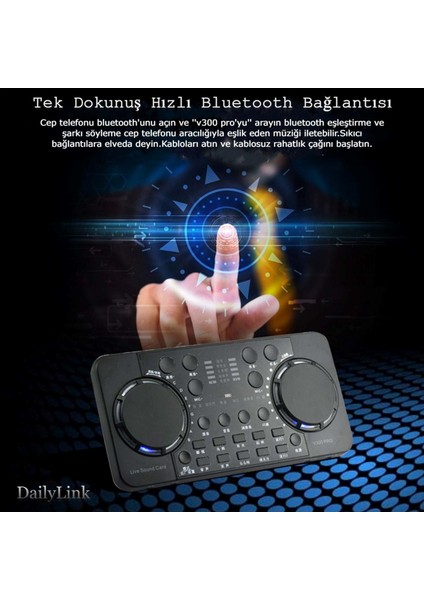 Daily Link Dailylink V300 Pro Canlı Yayın Dj Ses Kartı Gürültü Azaltıcı Bluetooth Uyumlu Pc Bilgisayar Telefon Uyumlu Mikser