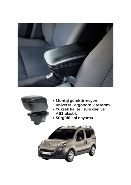 Alim Oto Aksesuar Citroen Nemo Sürgülü Kapaklı Suni Deri Kol Dayama Kolçak 2008-2016 Arası Modellerle Uyumlu