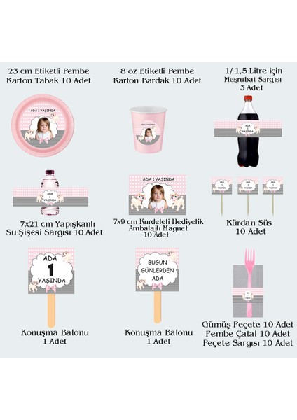 Kuzu Temalı Kişiye Özel Doğum Günü Seti 10 KIŞILIK-131 Parça Dev Set