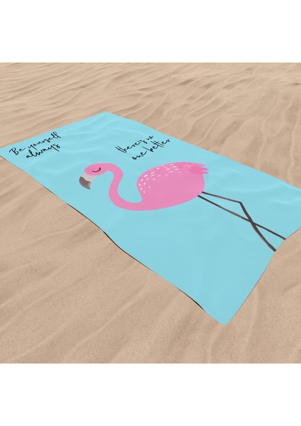 Be Always Yourself - Yazılı Flamingo Plaj Havlusu - Pamuk