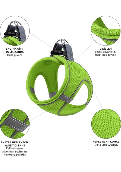 Air Mesh 2'li Bundle Set Kedi Köpek Göğüs Tasması + Köpek Gezdirme Tasması/kayışı