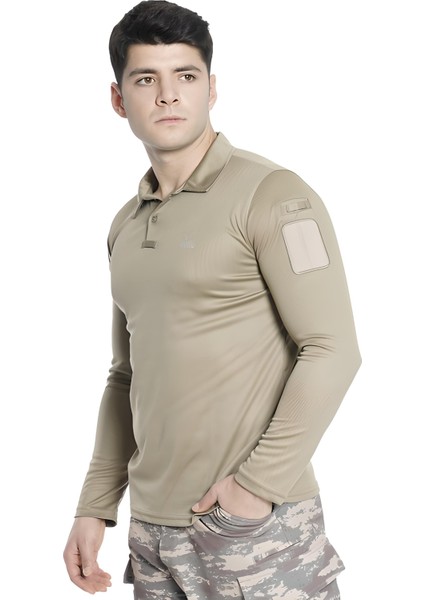 Tactical Uzun Kollu Yakalı T-Shirt Bej