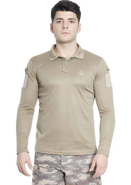 Tactical Uzun Kollu Yakalı T-Shirt Bej