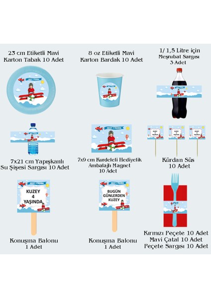 Pilot Temalı Kişiye Özel Doğum Günü Seti 10 KIŞILIK-131 Parça Dev Set