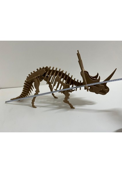 Ceratopsian 3D Dinozor Maket-Yapboz-Dekoratif Obje-Ahşap-(8mm Ham Mdf)