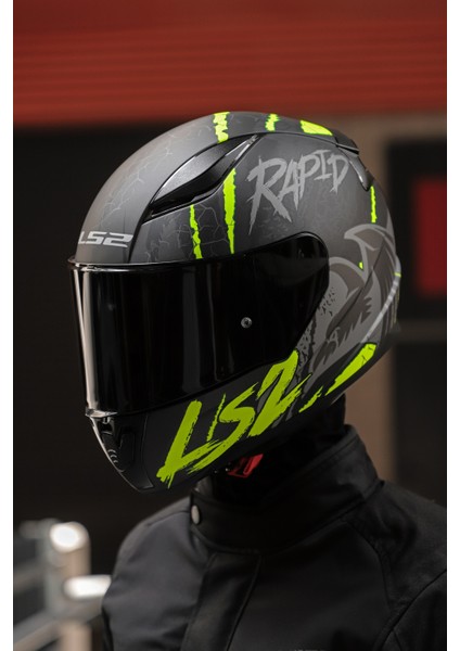 Rapıd Raven Mat Siyah-Gri-Neon Sarı Kask