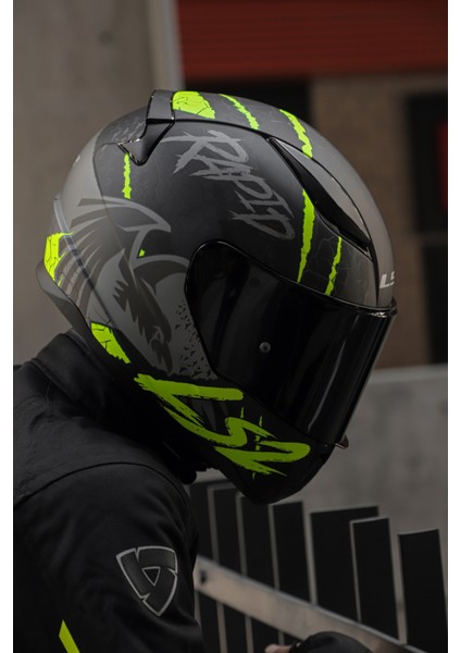 Rapıd Raven Mat Siyah-Gri-Neon Sarı Kask