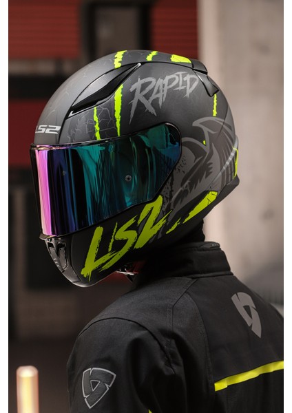 Rapıd Raven Mat Siyah-Gri-Neon Sarı Kask C2